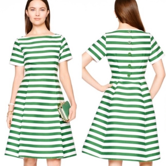 kate spade Dresses & Skirts - Kate Spade Fit & Flare Green & White Stripe Dress